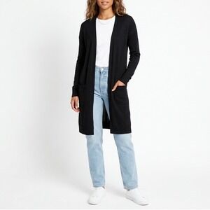 Merona Longline Cardigan Sweater Womens M Black Long Sleeve Pockets Open Front